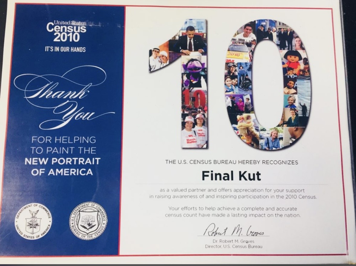 U.S. Census Bureau recognition for Final Cut